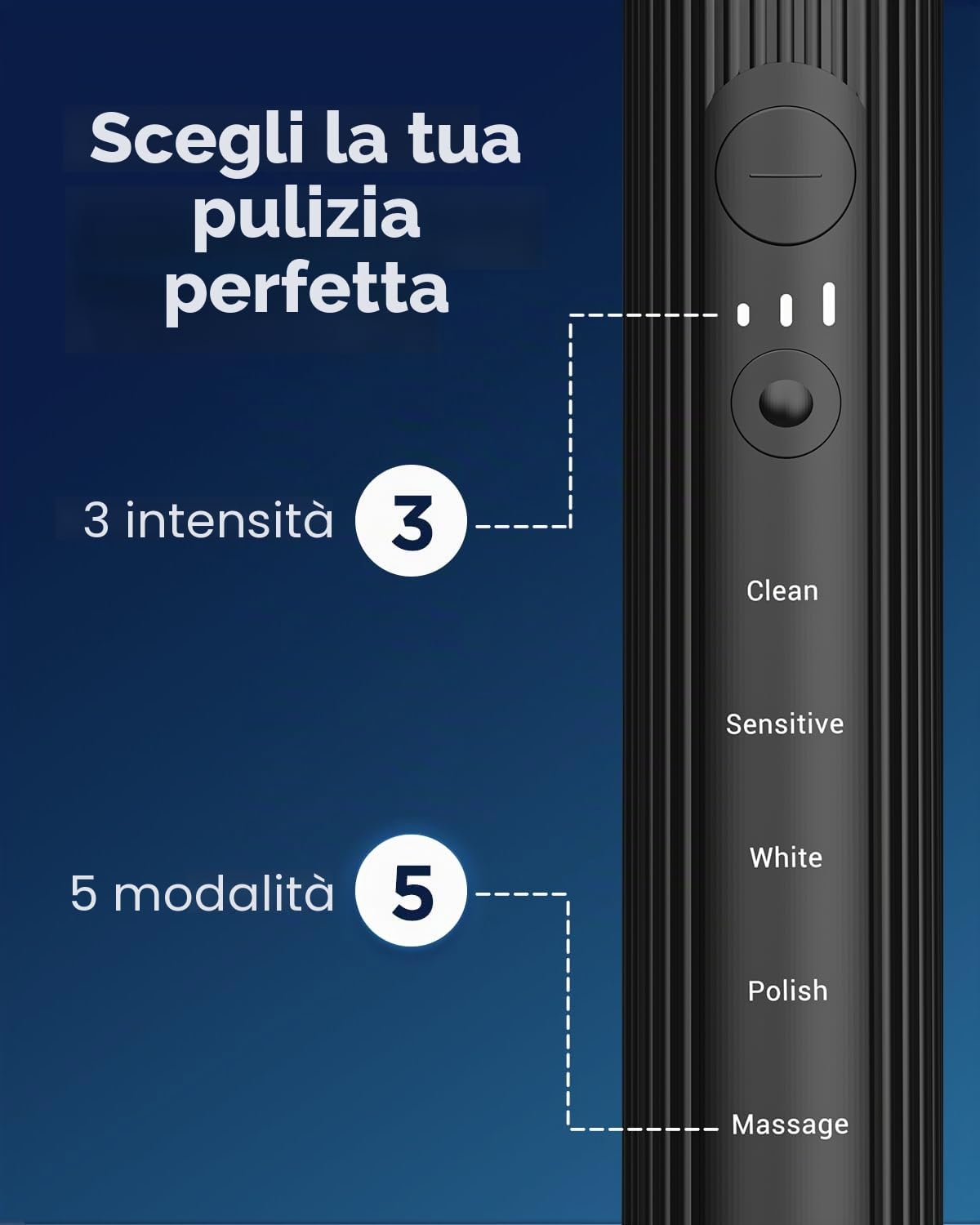 Spazzolino da denti elettrico sonico per adulti e bambini, 5 modalità di pulizia, 3 livelli di intensità, timer incorporato, 8 testine incluse, custodia da viaggio, nero
