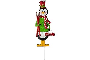 Glitzhome Christmas Yard Signs Decorations, Outdoor Metal Penguin Garden Stakes for Xmas Holiday