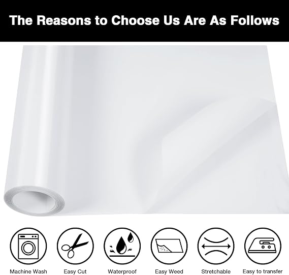 TORC White PU HTV Heat Transfer Vinyl Roll 12 in x 10 ft Iron on Vinyl for T Shirts Crafts - Easy to Cut & Weed for Heat Transfer Design
