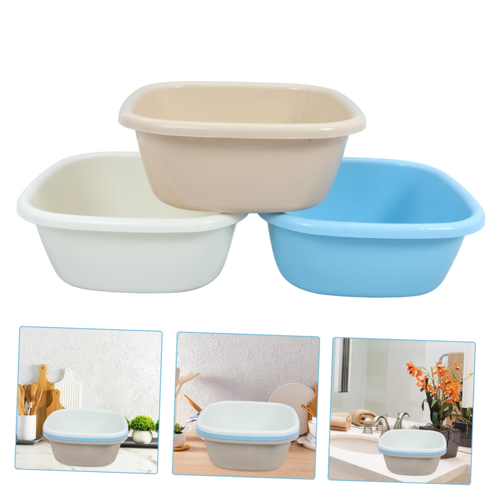 CALLARON 3 Piezas Palangana de Plástico Pp para Lavar, Lavabo Grande, Fácil de Limpiar, Resistente Deformación, para Cocina y Baño