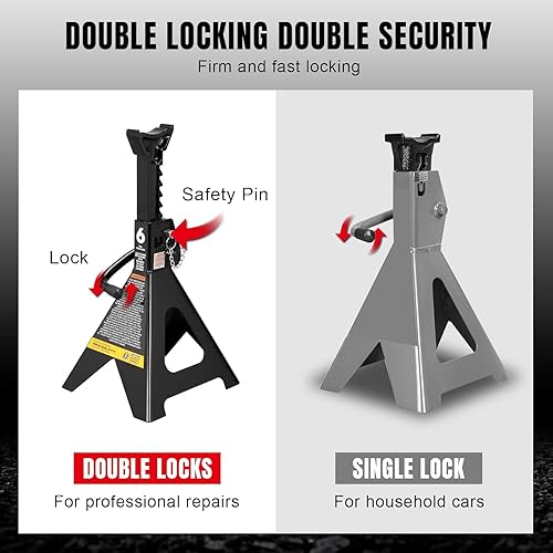 Miniatura 29 de Torin AT43005AB Soportes de acero resistentes para gatos: pasadores de bloqueo dobles, capacidad de 3 toneladas (6,000 libras), negro, 1 par