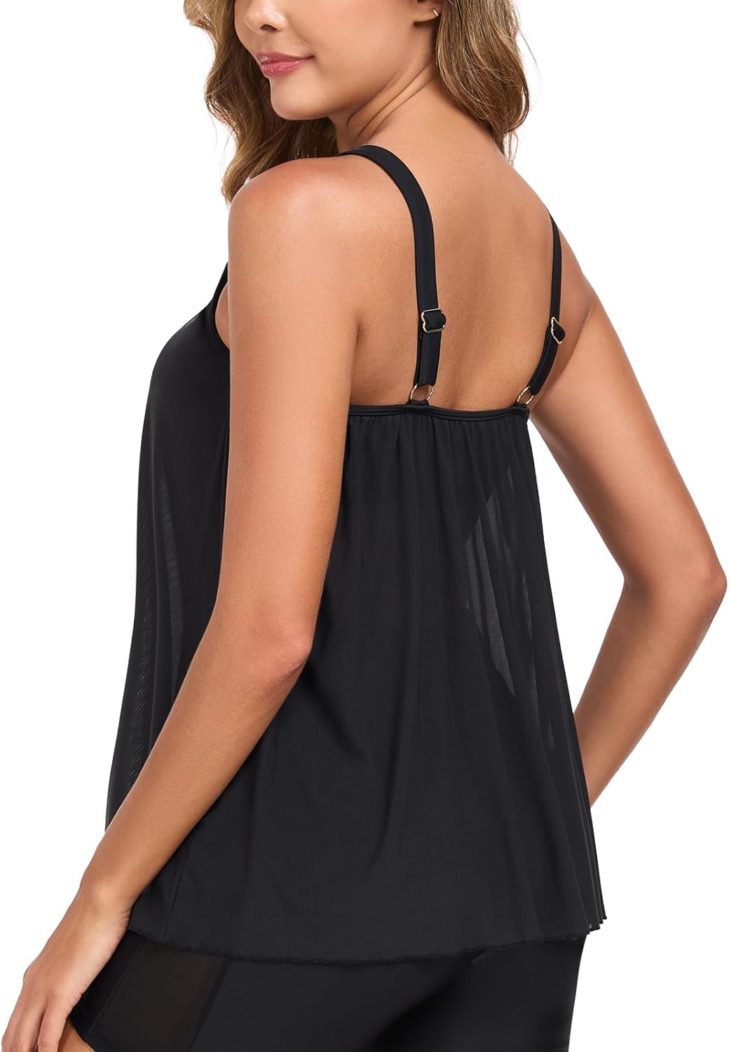 Ocean Blues Women's Mesh Tankini Top Blouson Tankini Bathing Suit Top Loose Fit Swimsuit