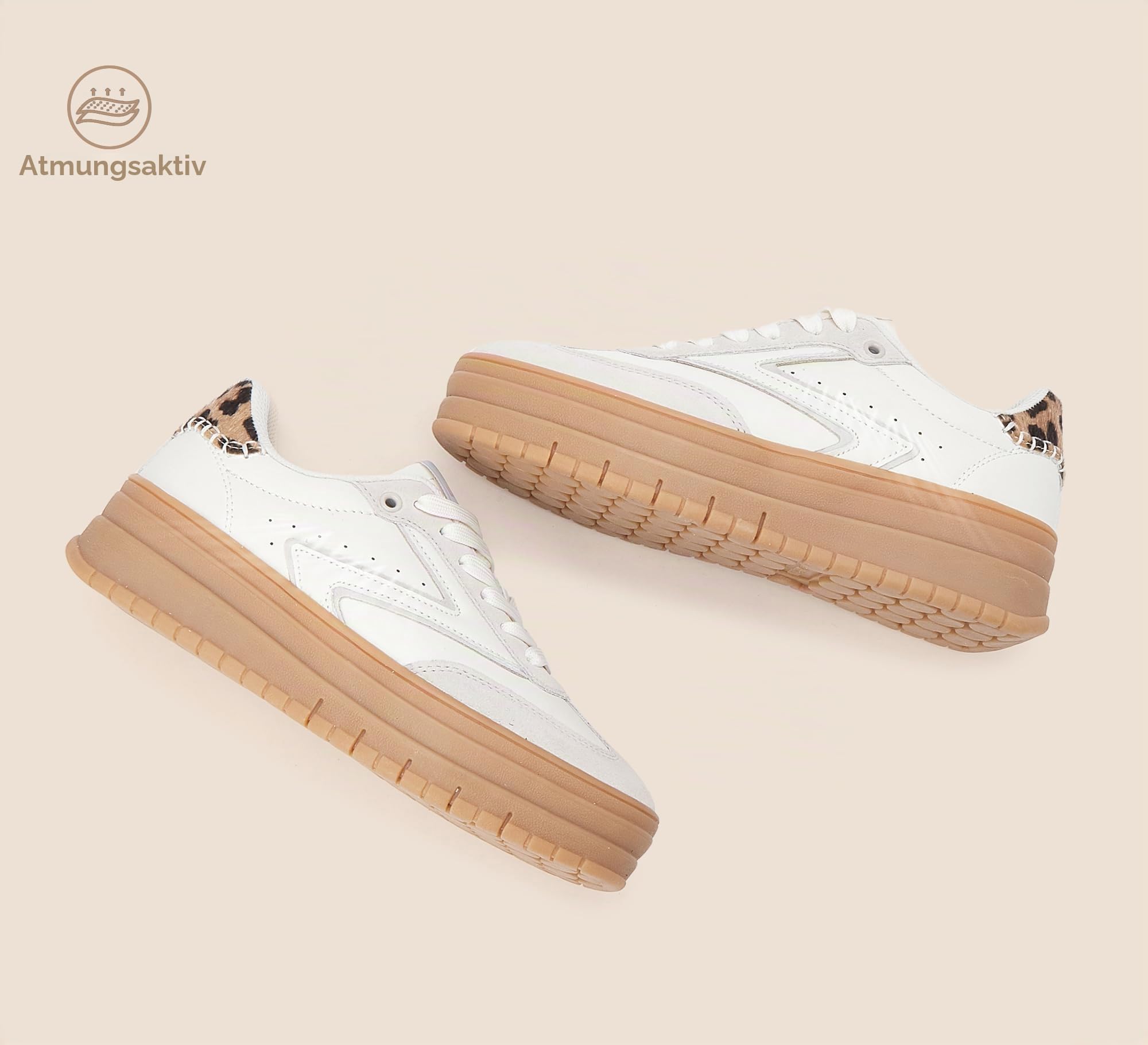 LUCKY STEP Damen Plateauschuhe mit Gummisohle & Wildleder - Retro Design, Dicke Laufsohle für Tennis & Alltag