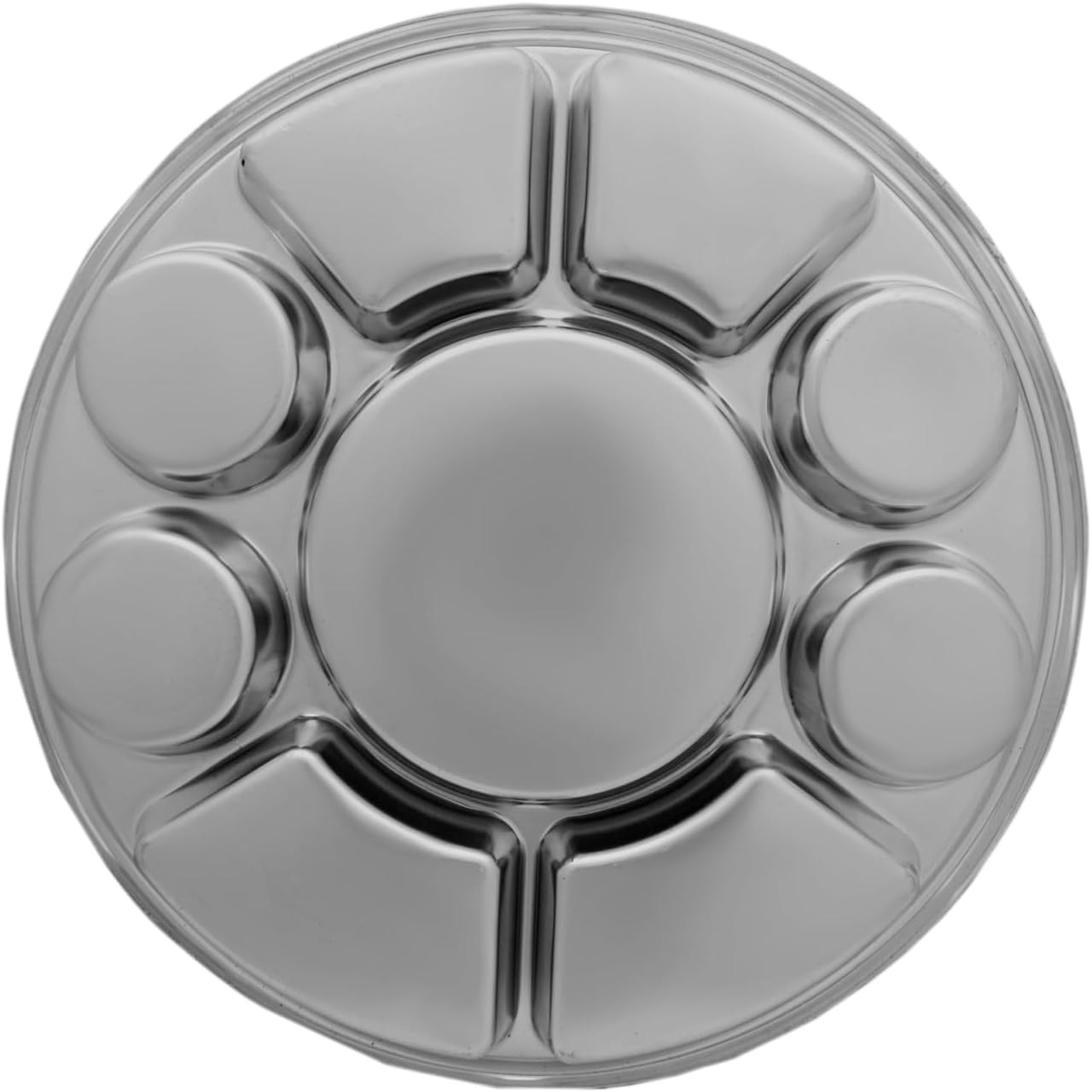 9 Compartment Silver Party Thali Plates (50 Pack)