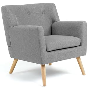 IDMarket – Sillón escandinavo LIV de tela gris jaspeado