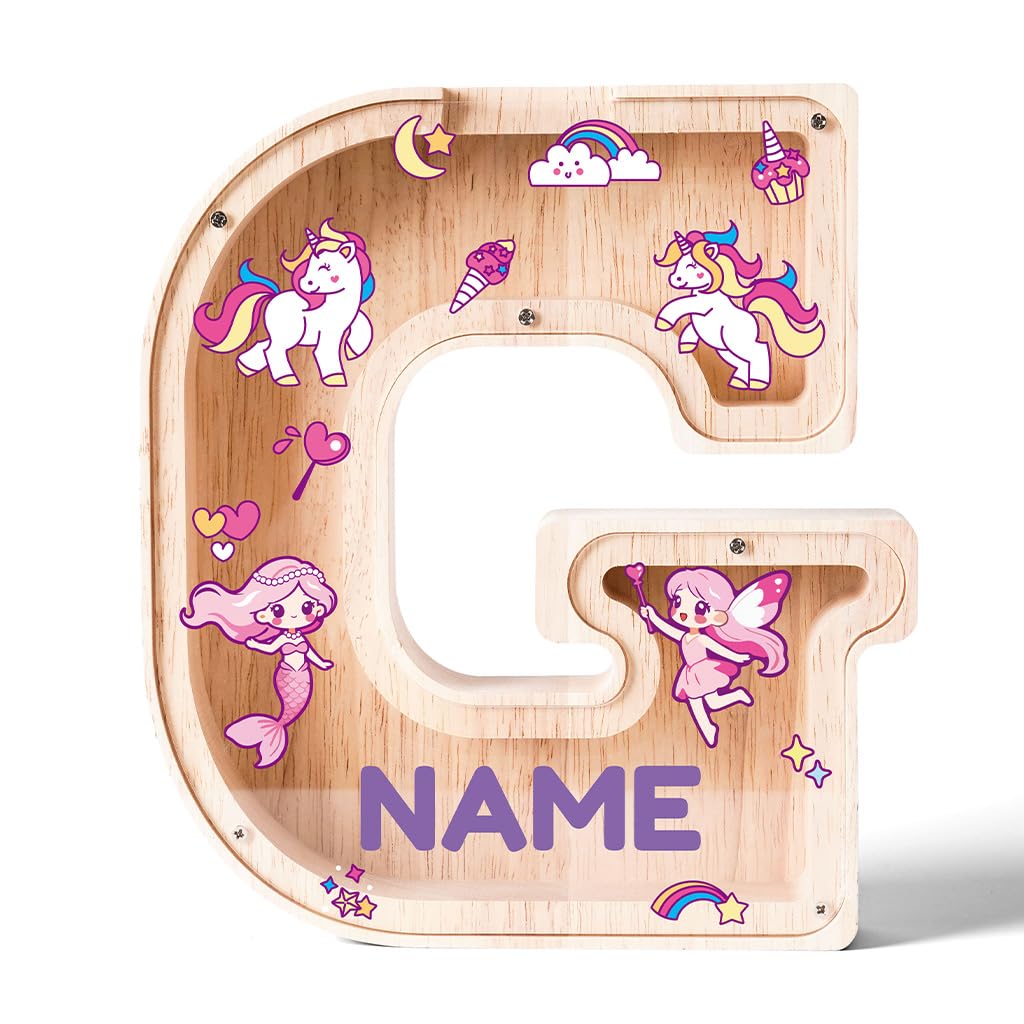 Personalized Wooden Letter Piggy Bank for Kids | Custom Name Alphabet Coin Bank A–Z | Money Saving Box for Boys and Girls | Birthday Gift for Children (G)