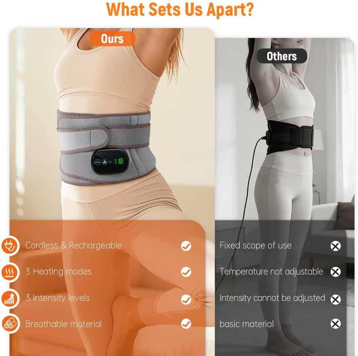 Cordless Heating Pad for Back, 47.2" Extendable Wearable Heating Pad with 3 Heat & Vibration Massage, 5000mAh Battery-Powered for Long Workdays & Cold Weather - Black (Grey)