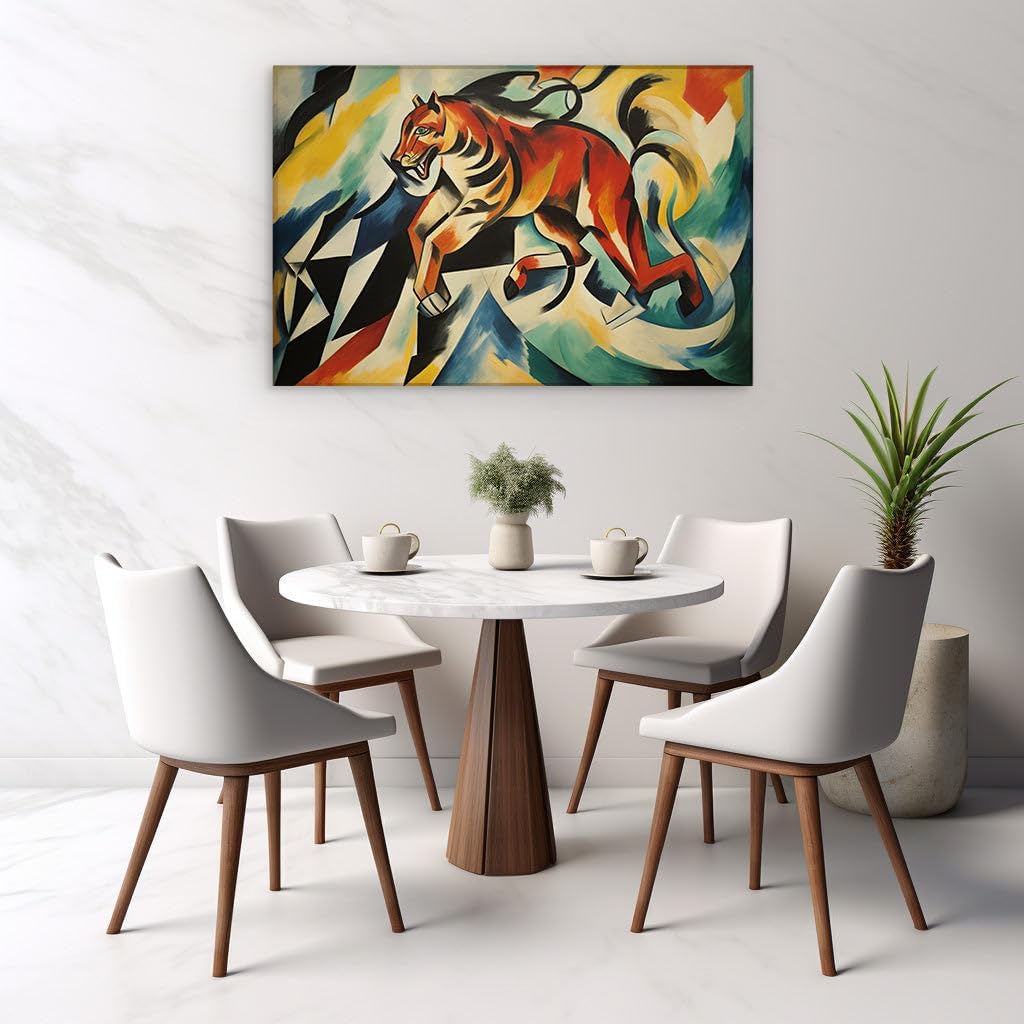 Canvas for Living room. Tiger in Motion The Energetic Abstraction of Franz Marc's Brushstrokes, 27 x 18 inch Canvas Wall Art - Contemporary Masterpieces - Zen Wall Decor - 69x46 cm (27x18 inch)