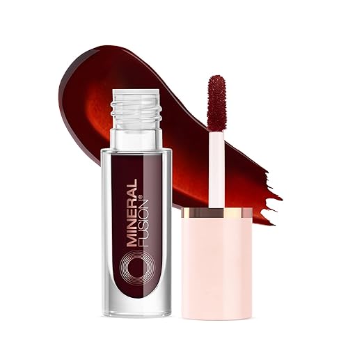 Mineral Fusion Merlot 2 en 1 Lip & Cheek Stain Merlot, 0.10 onzas líquidas, rojo cereza profundo hidratante, de larga duración, color mate para