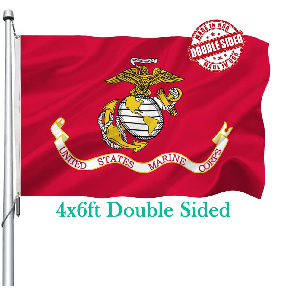 double sided marine corps usmc flag 4x6 outdoor- heavy duty polyester us marine army military flags banner with 2 brass grommets,4 rows stitched