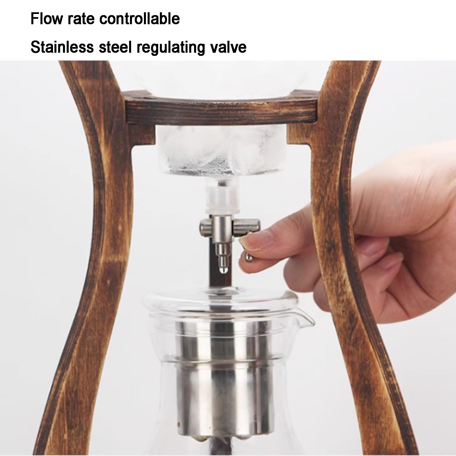 Cold Brew Coffee Maker, Iced Drip Coffee Machine with Adjustable Dripper, Wood Frame, Stainless Steel Filter, 6-8 Cups