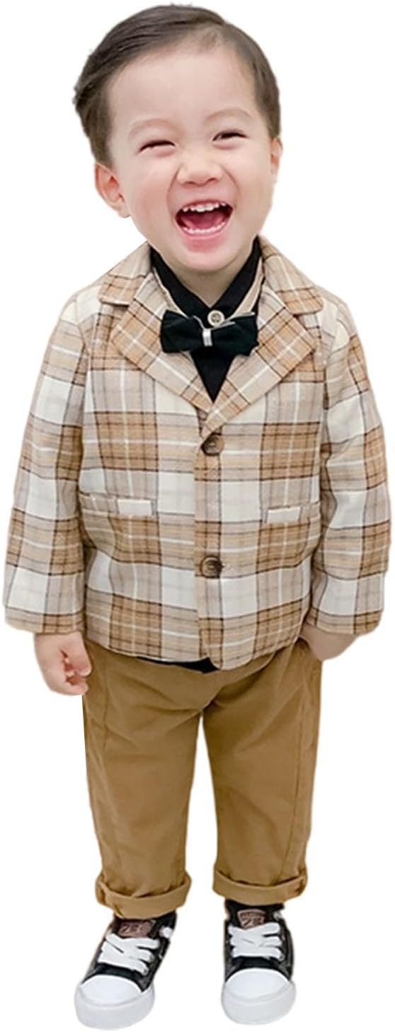 Boys' Two Buttons Suit Two Pieces Notch Lapel Tuxedos Checked Jacket+Pants
