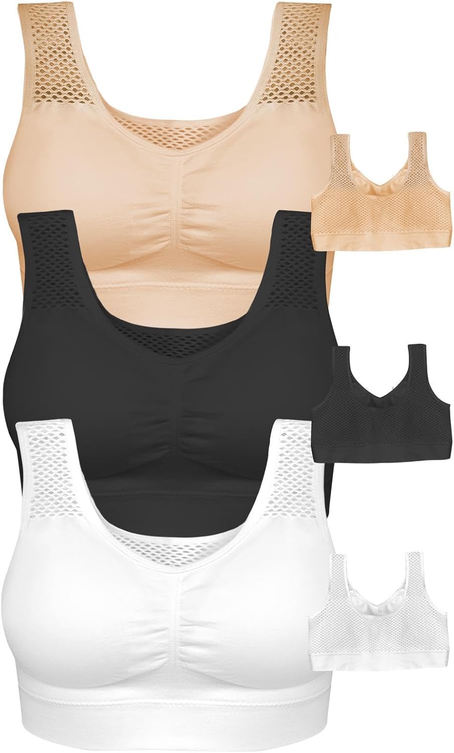 3-Pack Women's Seamless Wireless Cooling Back Comfort Bra with Removable Pads
