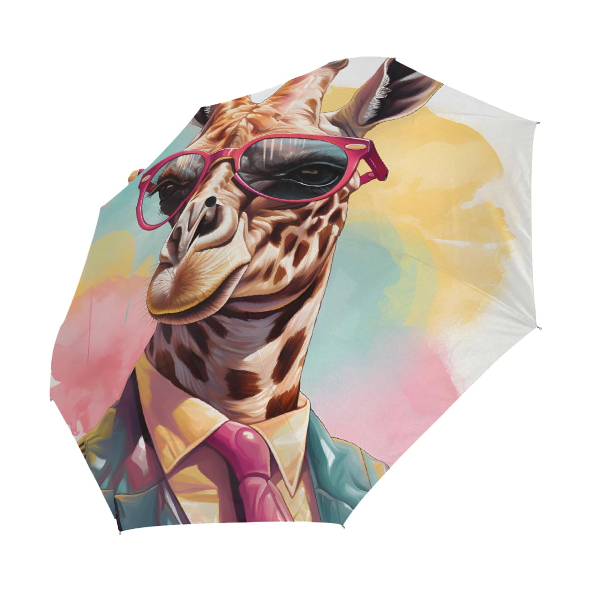 Cool Animal Giraffe Ombrello Pieghevole Ombrello da Viaggio Compatto Antivento Impermeabile con Protezione UV Rivestimento Nero Leggero 8 Costine Portatile per Pioggia Sole