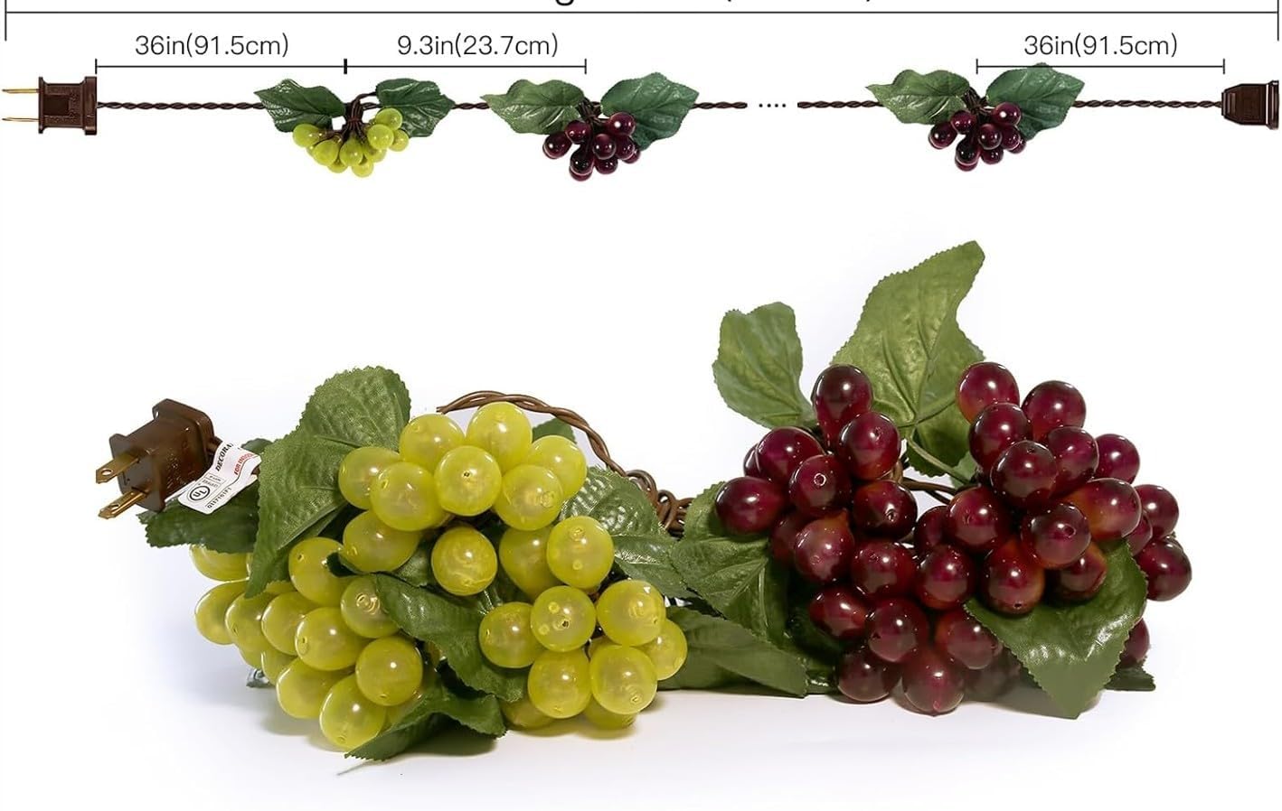 Grape Vine String Lights, 72 LED Grape Lights, 9' Feet Long, Fruit String Lights for Kitchen, Home Wine Cabinet, Sukkah Decorations, 8 Cluster Purple and Green Grapes Lights (Single)