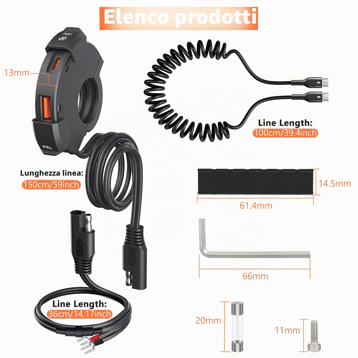 Presa USB Impermeabile per Moto 48W, Presa USB C 12V Moto Impermeabile, Caricatore per Motocycle QC3.0+Type-C, +Cavo di Ricarica 5A Type-C (1 M) per DC 12V Biciclette da Spiaggia