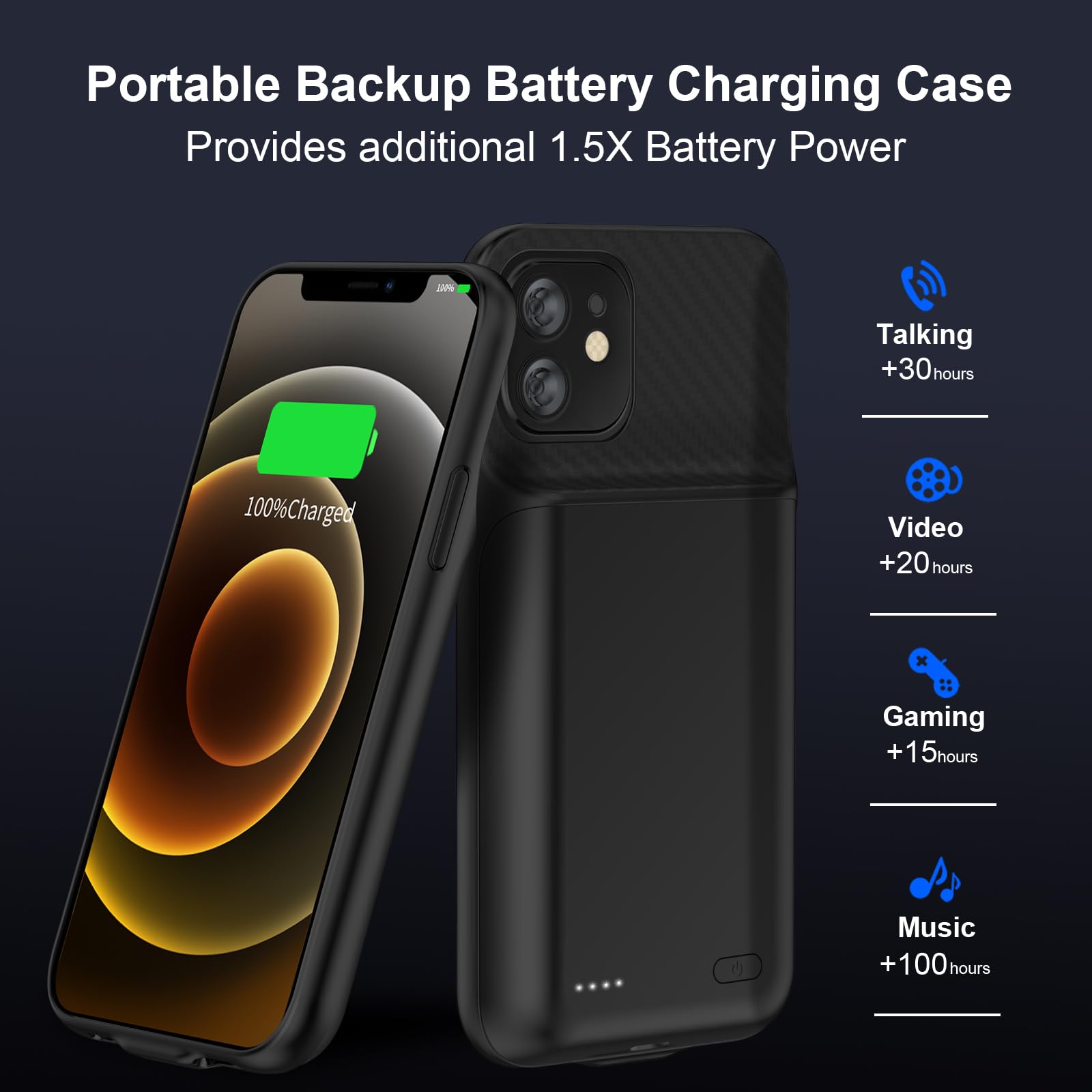 Funda de batería para iPhone 12, 7000 mAh, recargable y resistente, fuente de alimentación de emergencia para iPhone 12/12 Pro (solo compatible con 6.1 pulgadas), con protector de pantalla