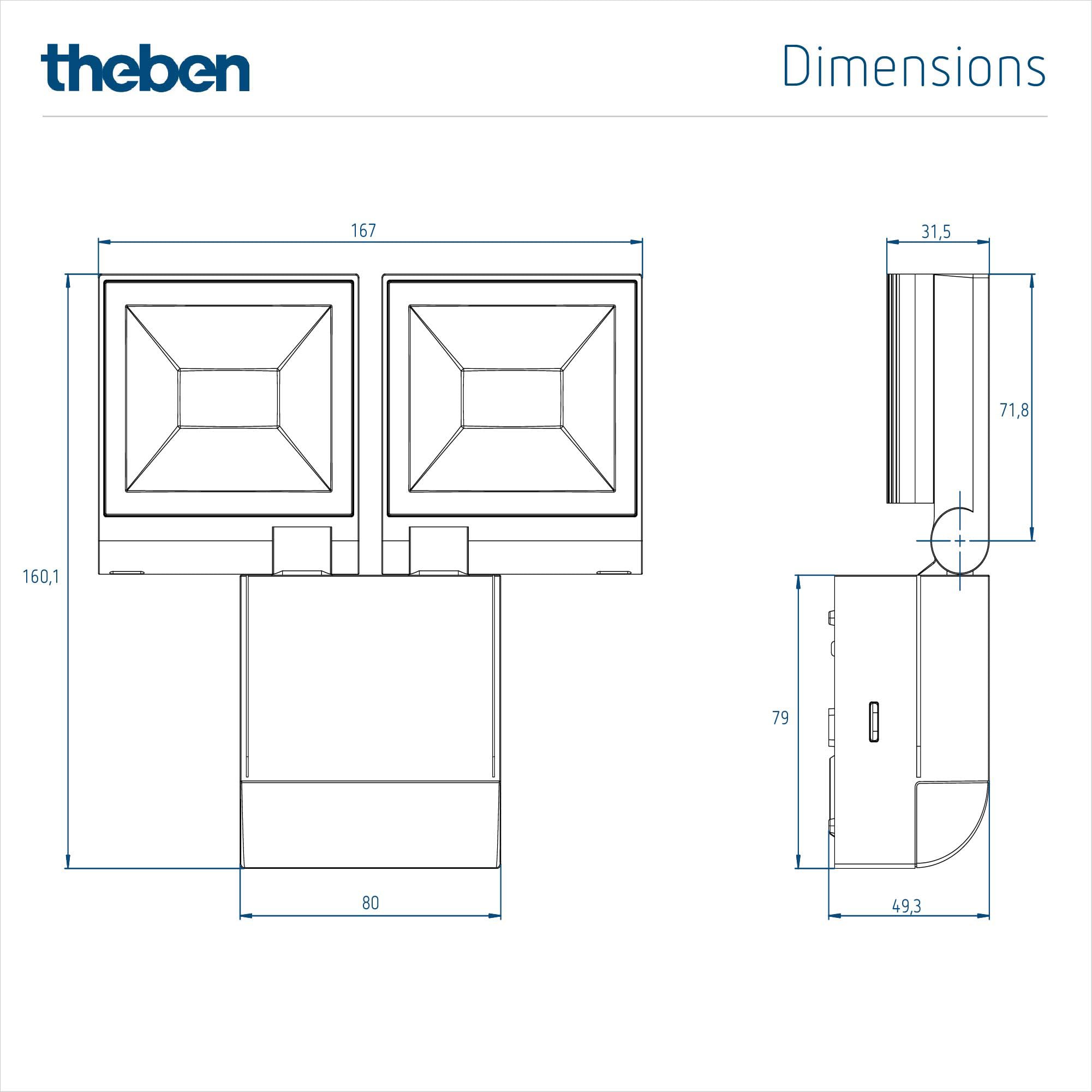 Theben 1020802 theLeda S17-100 WH led-spot, geïntegreerde bewegingsmelder, wit, 17 W, wandmontage, lichtkleur 4000 K, detectiehoek 180°, bereik 10 m, draaibaar