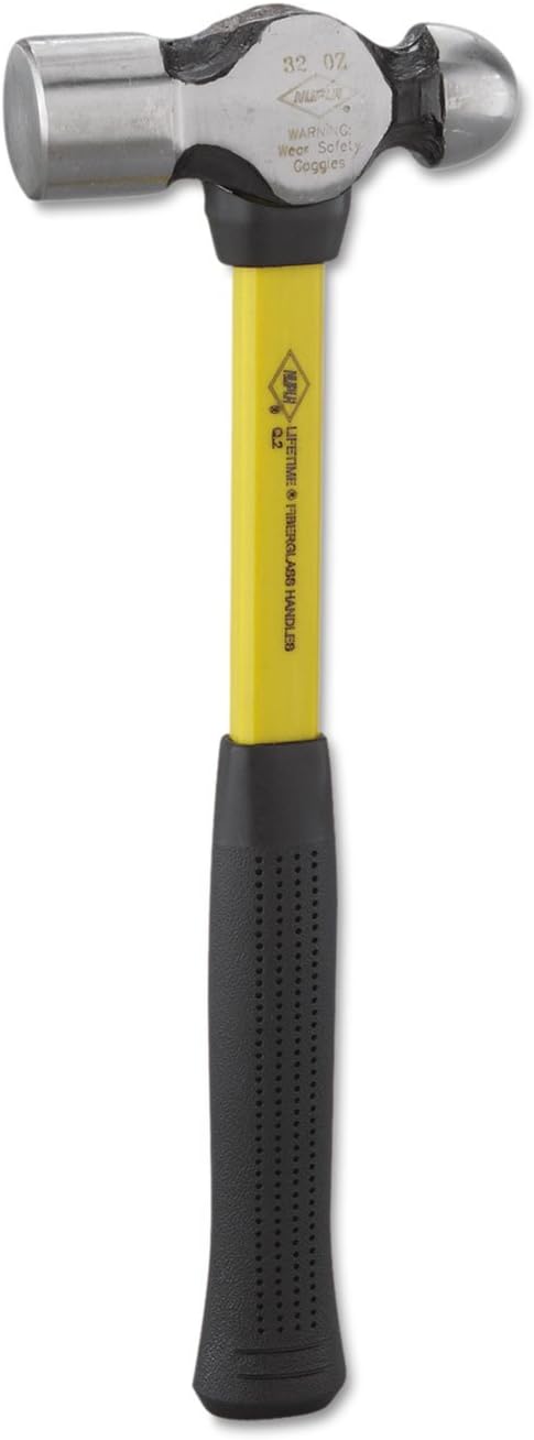 NUPLA Classic Ball Pein Hammer, Fiberglass Handle, 14 in, Carbon Steel 32 oz Head