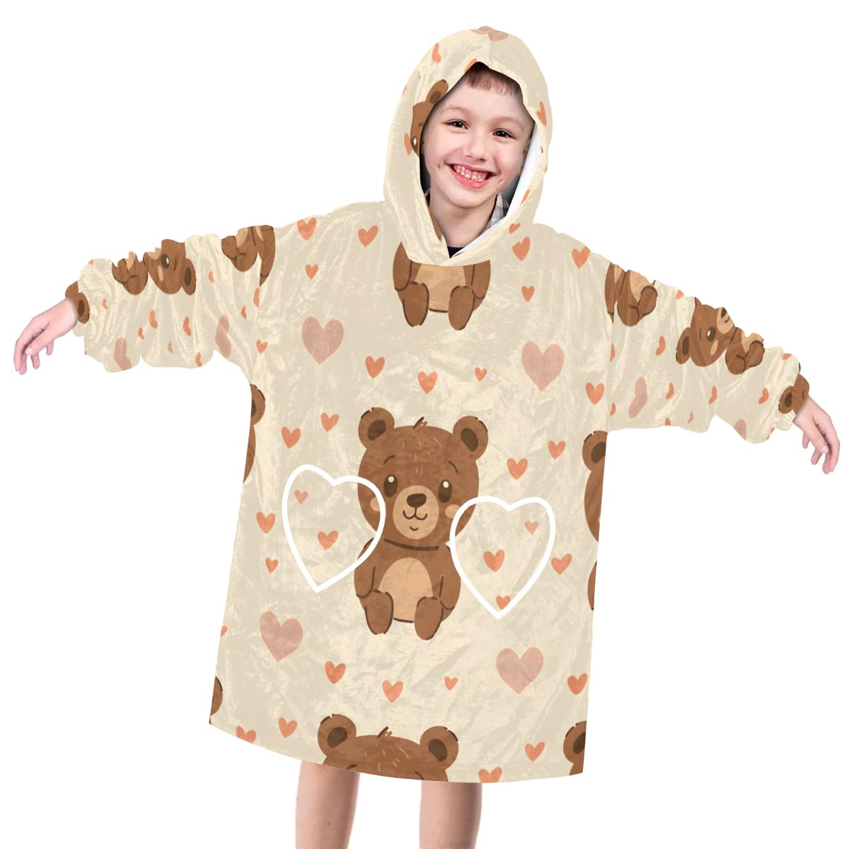 Pardick Wearable Blanket Hoodie for Kids, Brown Bears Fleece Sweatshirt Blanket Oversized Blanket Sweatshirt with Pocket Flannel Warm Hooded Blanket 6-10 Year Old Girl Boy Gift, One Size