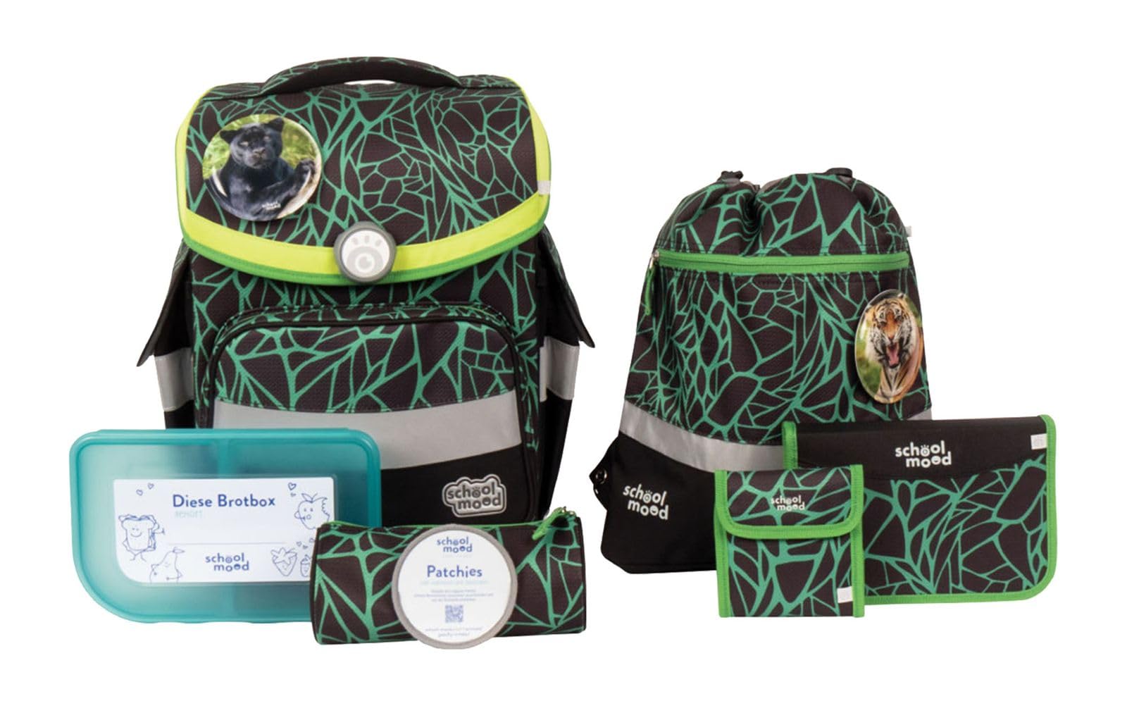 SCHOOL-MOOD - Schulranzen Set Panther, 7-teilig - Timeless Air+ - ergonomischer Schulranzen Jungen & Mädchen - Schultasche für Kinder in der 1. bis 4. Klasse - Linus (Panther), (3822)