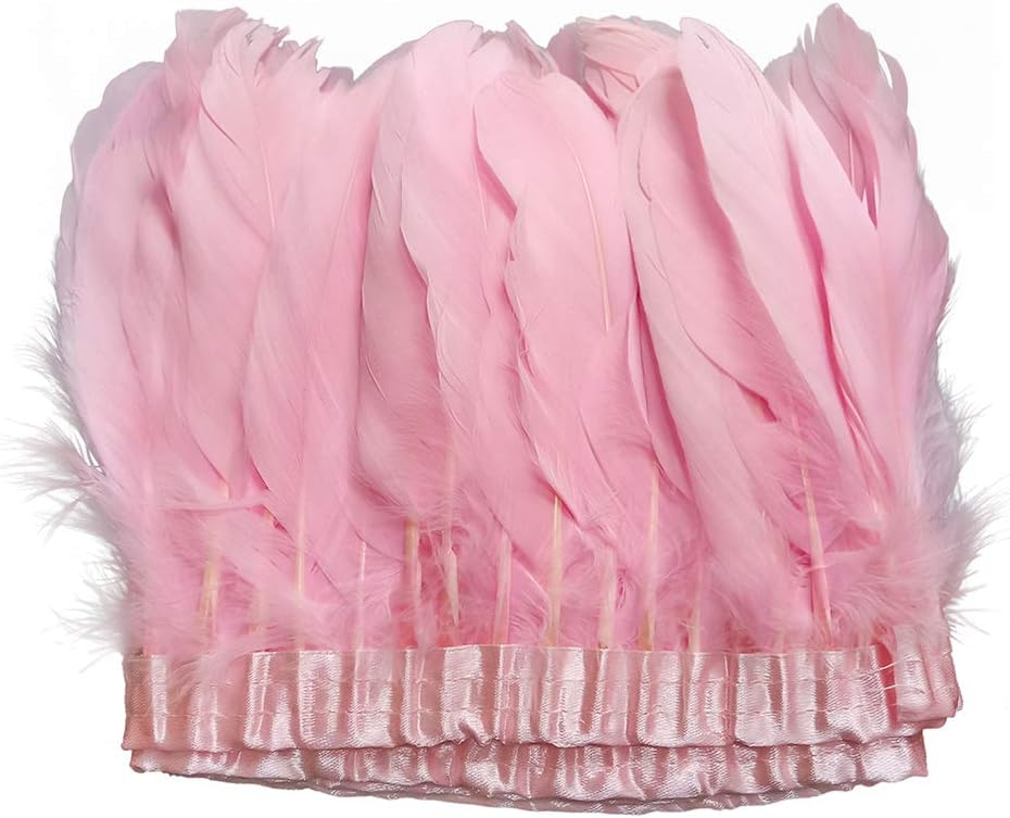 wanjin Duck Goose Feathers Trim Fringe Craft Feather Clothing Accessories Pack of 2 Yards（Pink）