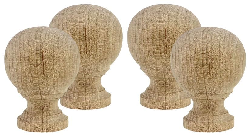 Image of Highland Manor Wood Products Melrose Ball Finial 2 7 /8 inch x 2 1 /8 inch Wide - Unfinished Wooden Finials for Indoor Use - Perfect for Staircases or Bed Posts (Maple) (4 Finials)