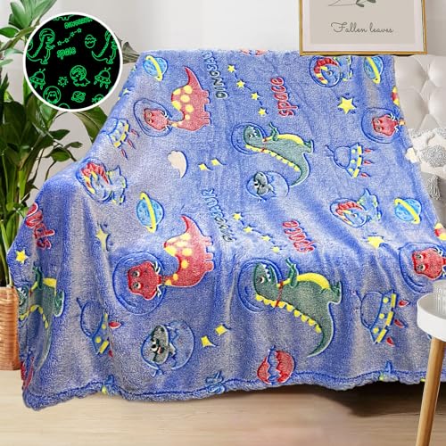 Dinosaur Blanket for Boys, Personalized Baby Blankets for Boys, Dinosaur Glow in The Dark Blanket for Kids, Toddler Blanket for Boys, Soft Fleece Blankets and Throw,Birthday 50"x 60"