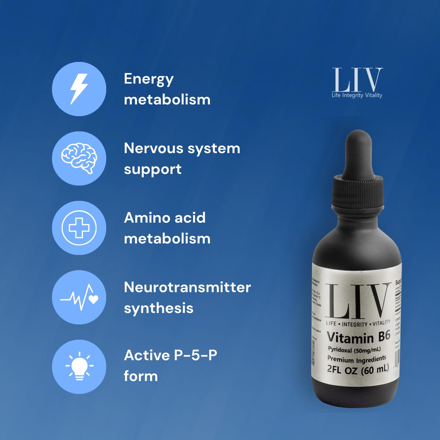 LIV Liquid Vitamin B6 (Pyridoxal-5-Phosphate) 50 mg per Serving – Fast-Absorbing Liquid Drops – 2 fl oz (60 mL) — Amazon image 3