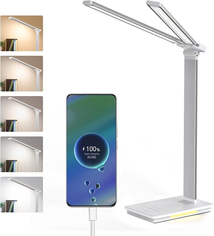 LENDOO Lampe de Bureau Led,Desk Lamp Lumiere Bureau Rechargeable & Dimmable 5 Modes de Couleur 5 Niv