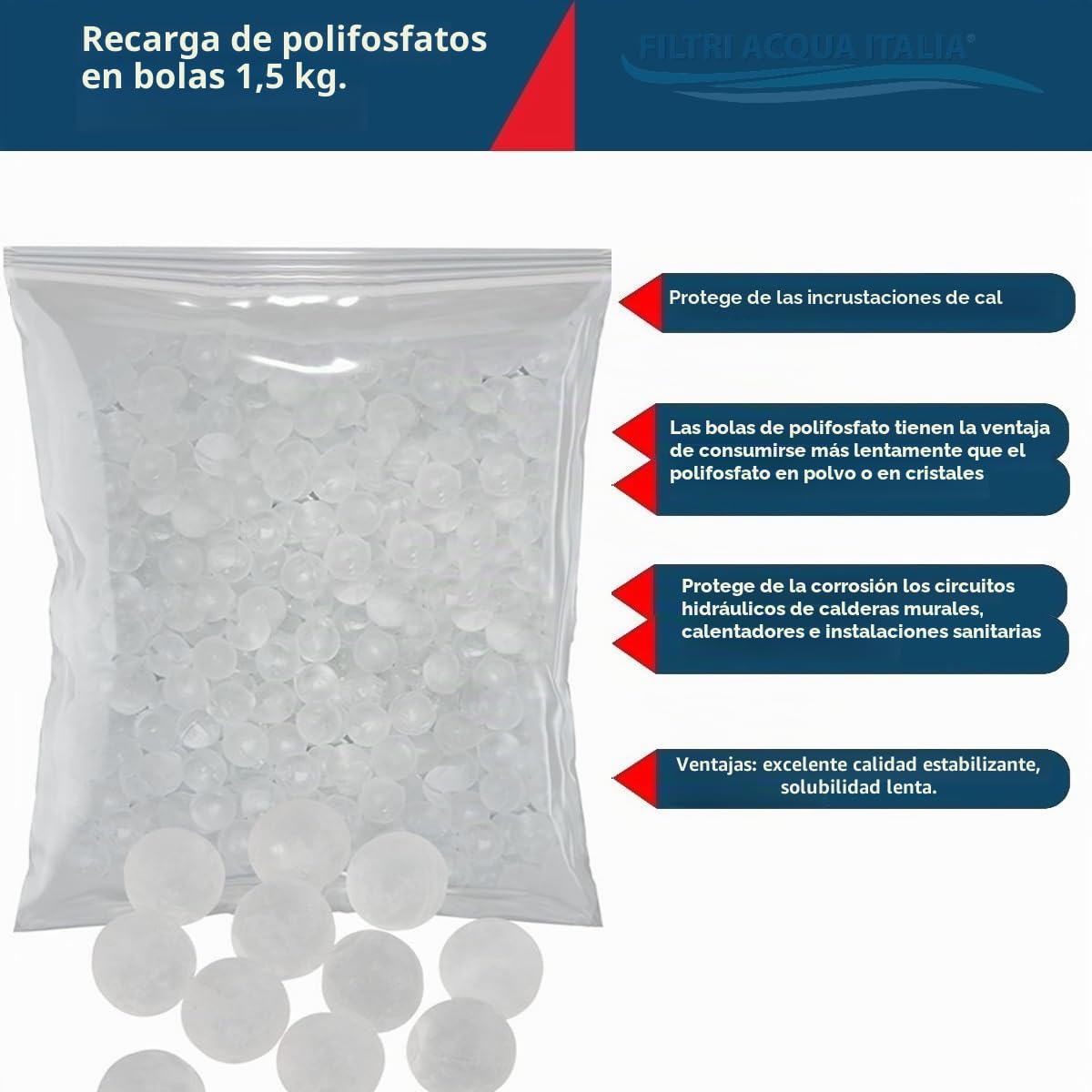 Filtro antical para lavadora con 10 recargas de polietileno de 1,5 kg.