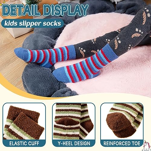 Image of Eyean Kids Fuzzy Socks Non Slip Soft Fluffy Slipper Grips Socks Warm Plush Cozy Cabin Boy Girls Crew Socks 6 Pairs