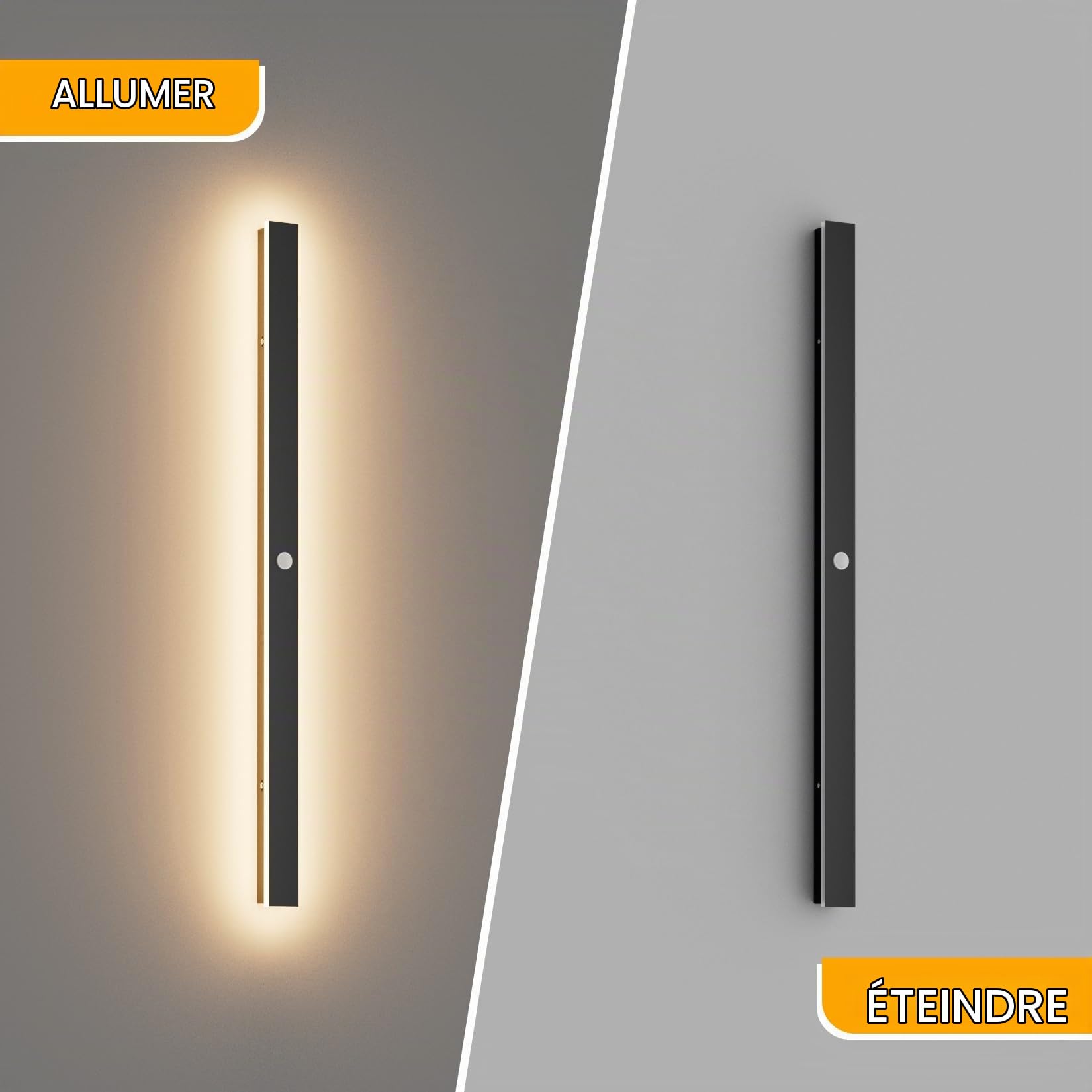 K-Bright Applique Longue Exterieur avec Detecteur de Mouvement, Noir LED Applique Murale Exterieur Étanche IP65 Lampe Murale Blanc Chaud 3000K Pour Jardin Garage 100CM