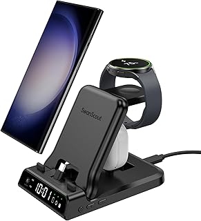Charging Station for Samsung, Foldable 25W 3 in 1 Super Fast Charging Dock Stand for Galaxy S23 Ultra/S22/S21/Z Flip 5/Z Fold 5/A54/A14/Buds, Samsung Watch Charger for Galaxy Watch 6/5/4/3