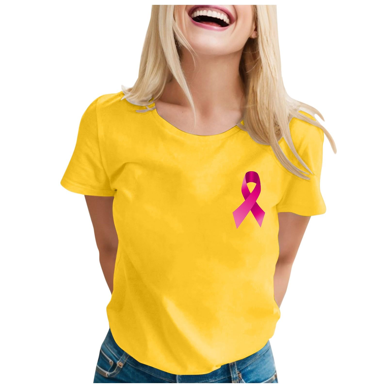 Cokbyavla Women's 012-Yellow Breast Cancer Awareness Shirts, Cancer Breast Breast Cancer Support Shirts For Mom Breast Cancer Survivor Pink Tank Top Butterfly Pink Ribbon Cancer Shirt Hope Breast Cancer T