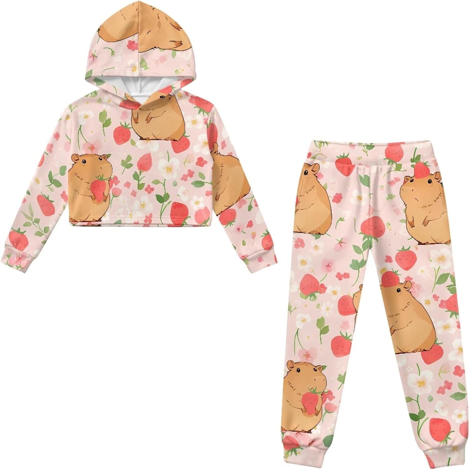 Girls Crop Sports Hoodies 2 Piece Outfits, Crop Warm Hoodie and Cuffed Jogger Sweatpants