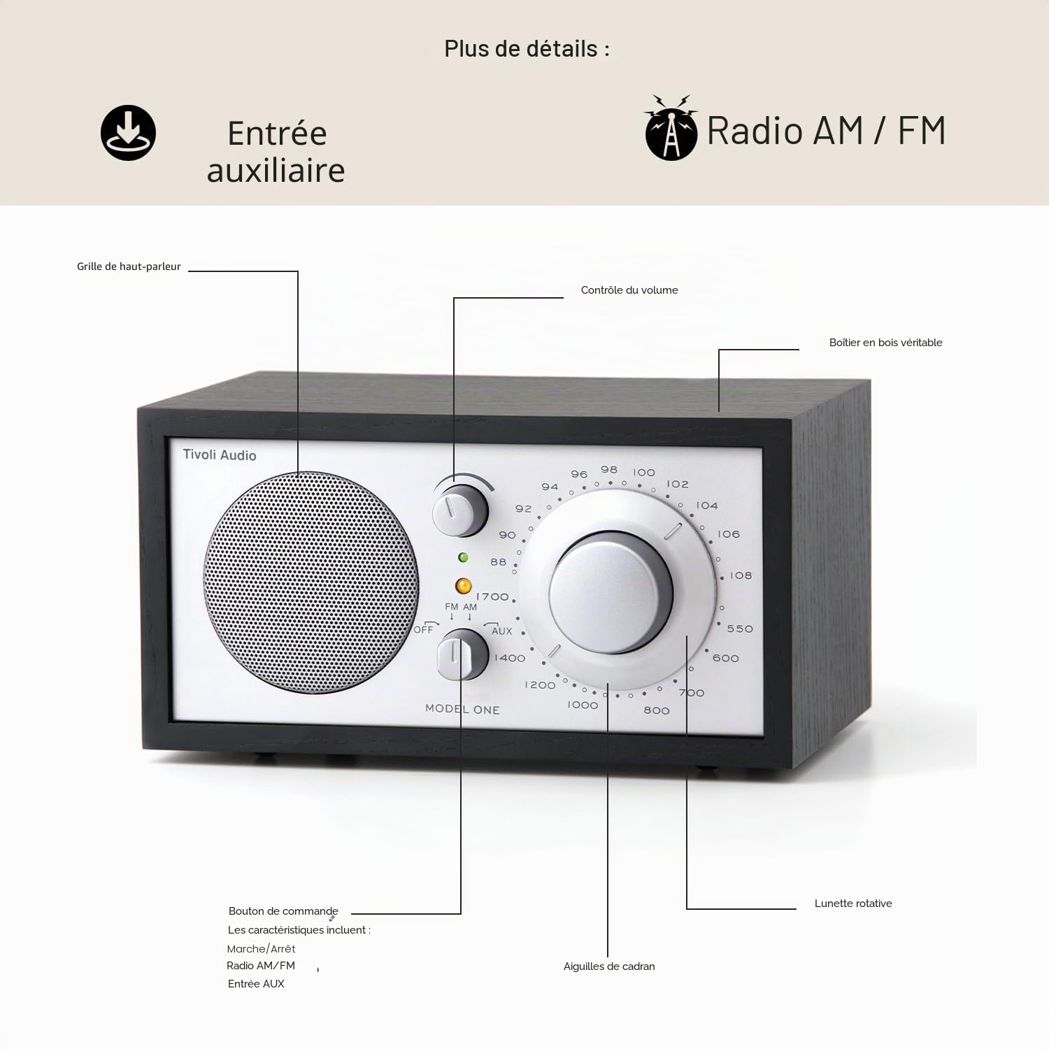 Tivoli Audio Model ONE - Poste Radio Vintage Rétro en Bois - AM / FM sur Secteur - Enceinte Transistor Design Classic pour Cuisine