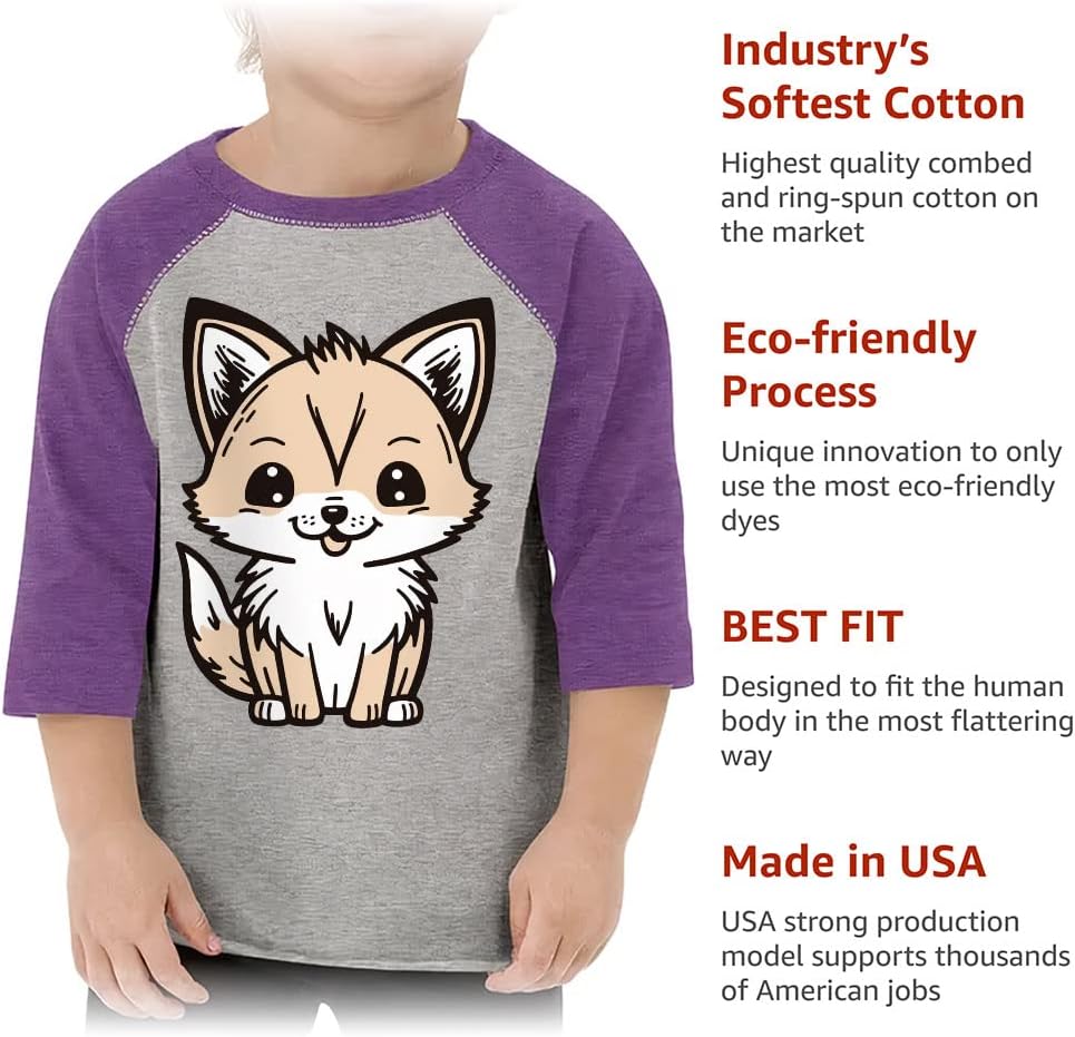 Funny Fox Toddler Baseball T-Shirt - Unique 3/4 Sleeve T-Shirt - Cartoon Kids' Baseball Tee