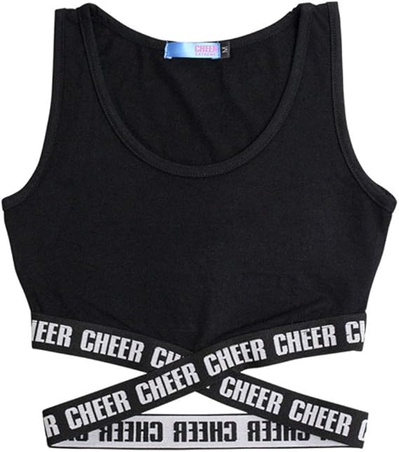 Amazon Cheer チアー メール便 ロゴテープ デザイン ショート丈 タンクトップ ダンス 衣装 ヒップホップ レッスン着 チア ノースリーブ レディース ジュニア キッズ シンプル おしゃれ プチプラ 子供服 フィットネス トレーニング シャツ 通販