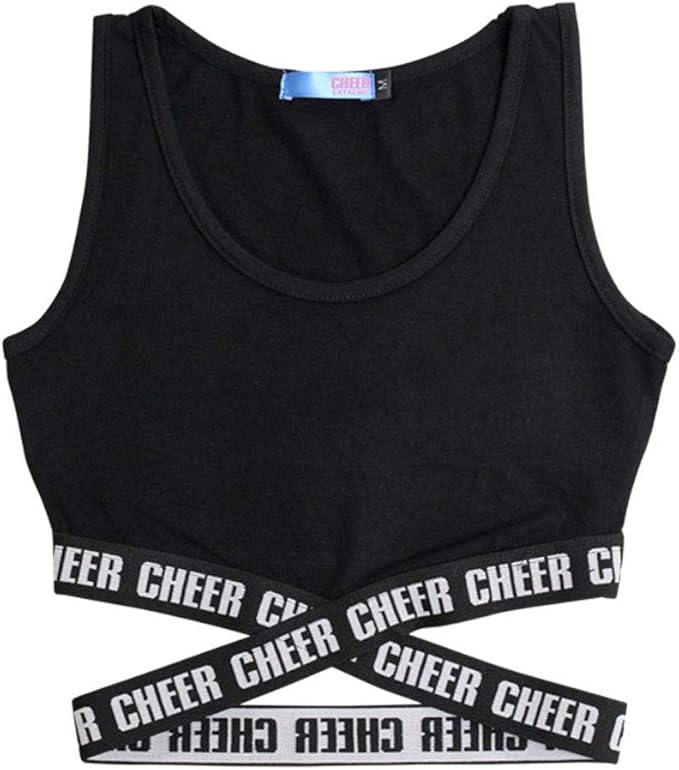 Amazon Cheer チアー メール便 ロゴテープ デザイン ショート丈 タンクトップ ダンス 衣装 ヒップホップ レッスン着 チア ノースリーブ レディース ジュニア キッズ シンプル おしゃれ プチプラ 子供服 アクティブシャツ Tシャツ 通販