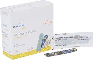 McKesson Kids Adhesive Bandages, Sterile, Plastic, 3/4 x 3 in, 100 ct | Plastic Strip, Assorted Prints