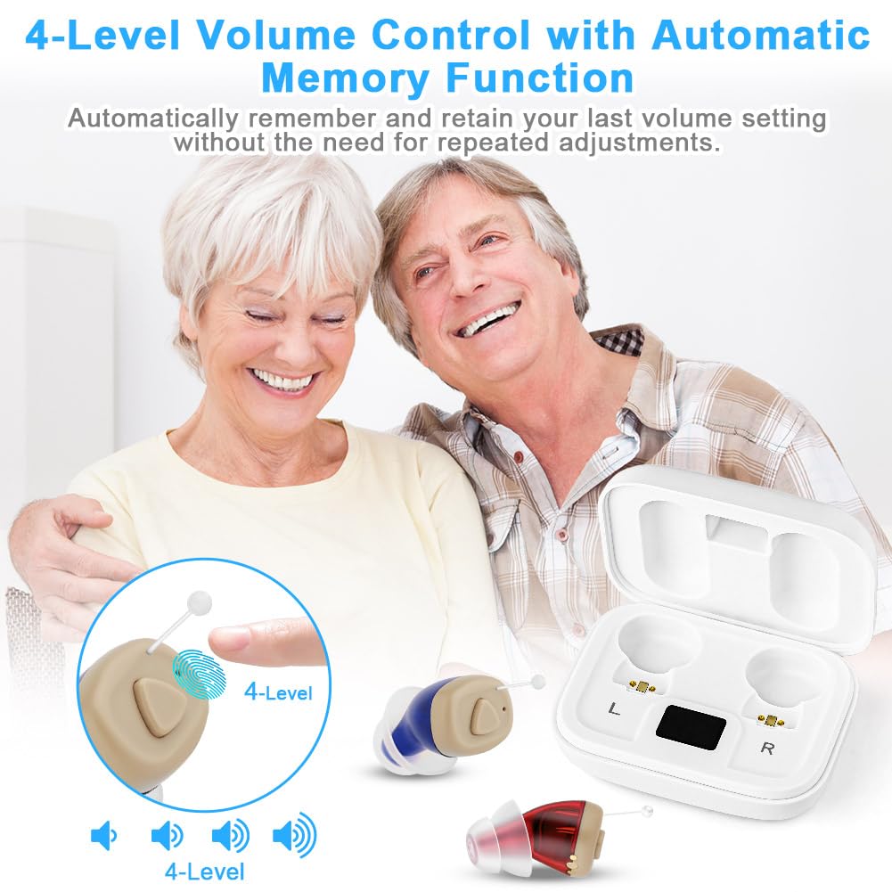 Aolso Amplificatore di Rumore, Dispositivi Sonoro Ricaricabili con Custodia di Ricarica, Cancellazione del Rumore, Vestibilità Ergonomica, Cuffie Senza Fili - Rosso Blu