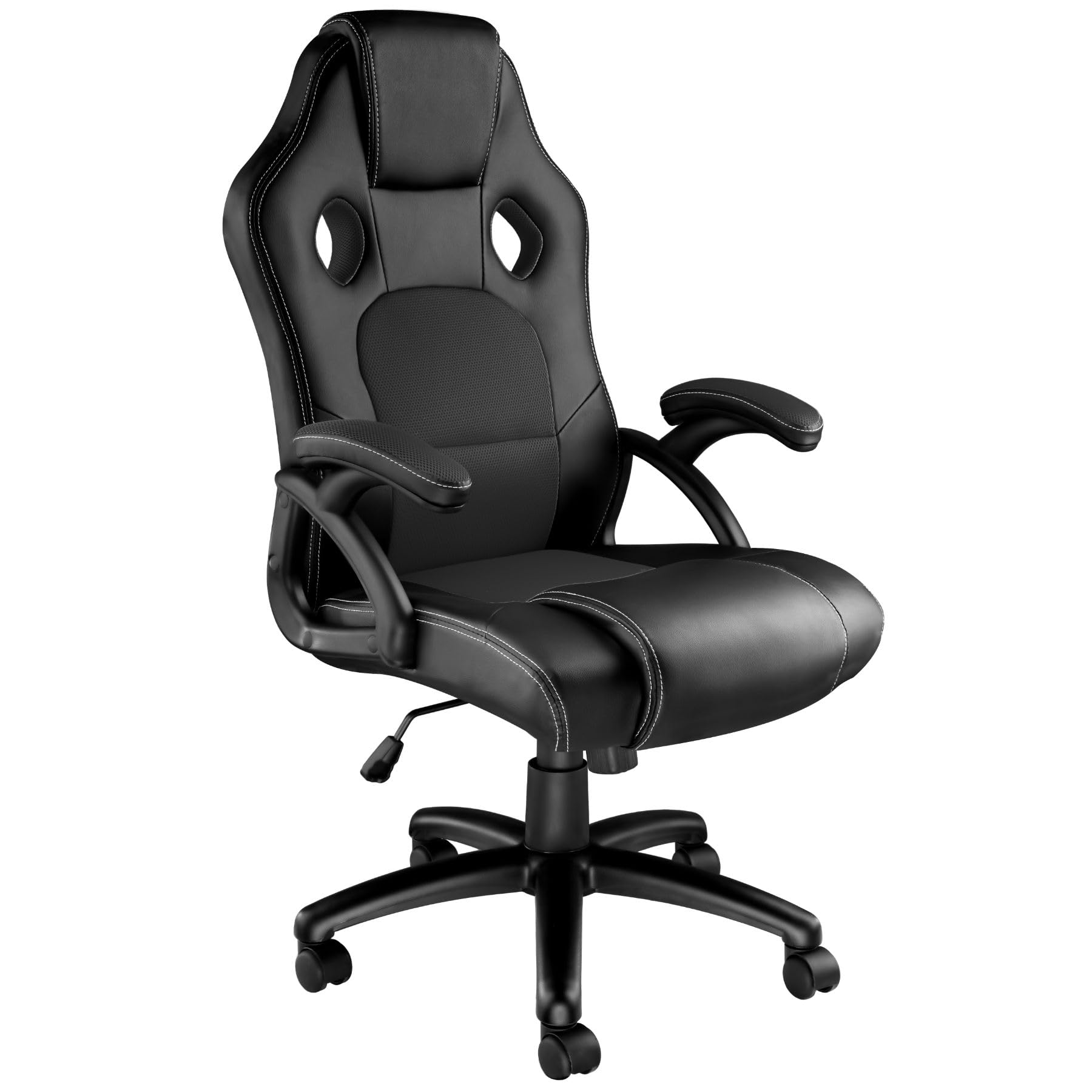 TecTake® Silla Gamer Ergonómica, Ajuste de Altura, Silla de Escritorio de Oficina, Silla de Estudio con Acolchado Cómodo, Silla con Reposabrazos y Ruedas, Sillas Gaming para Ordenador - Negro/Negro