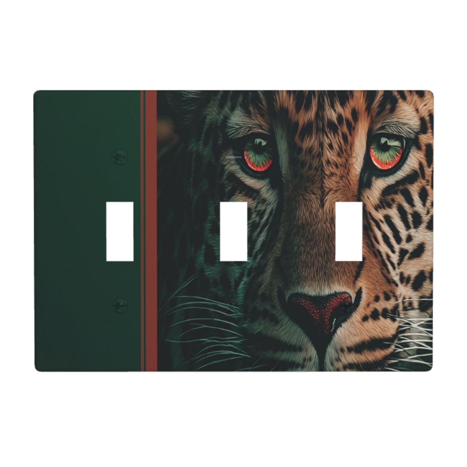 Calm Leopard Face Light Switch Covers 3 Gang Triple Toggle Wall Plate Switchplate Electrical Faceplate for Bathroom Kitchen Bedroom Decor