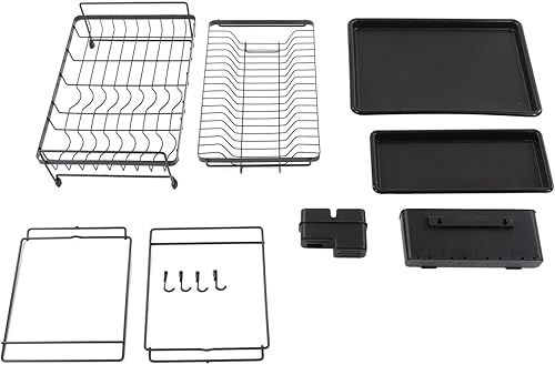 Miniatura 3 de Escurridor de platos de 2 niveles con escurridor, estante grande para secar platos, acero al carbono para prevención de óxido, estante de secado