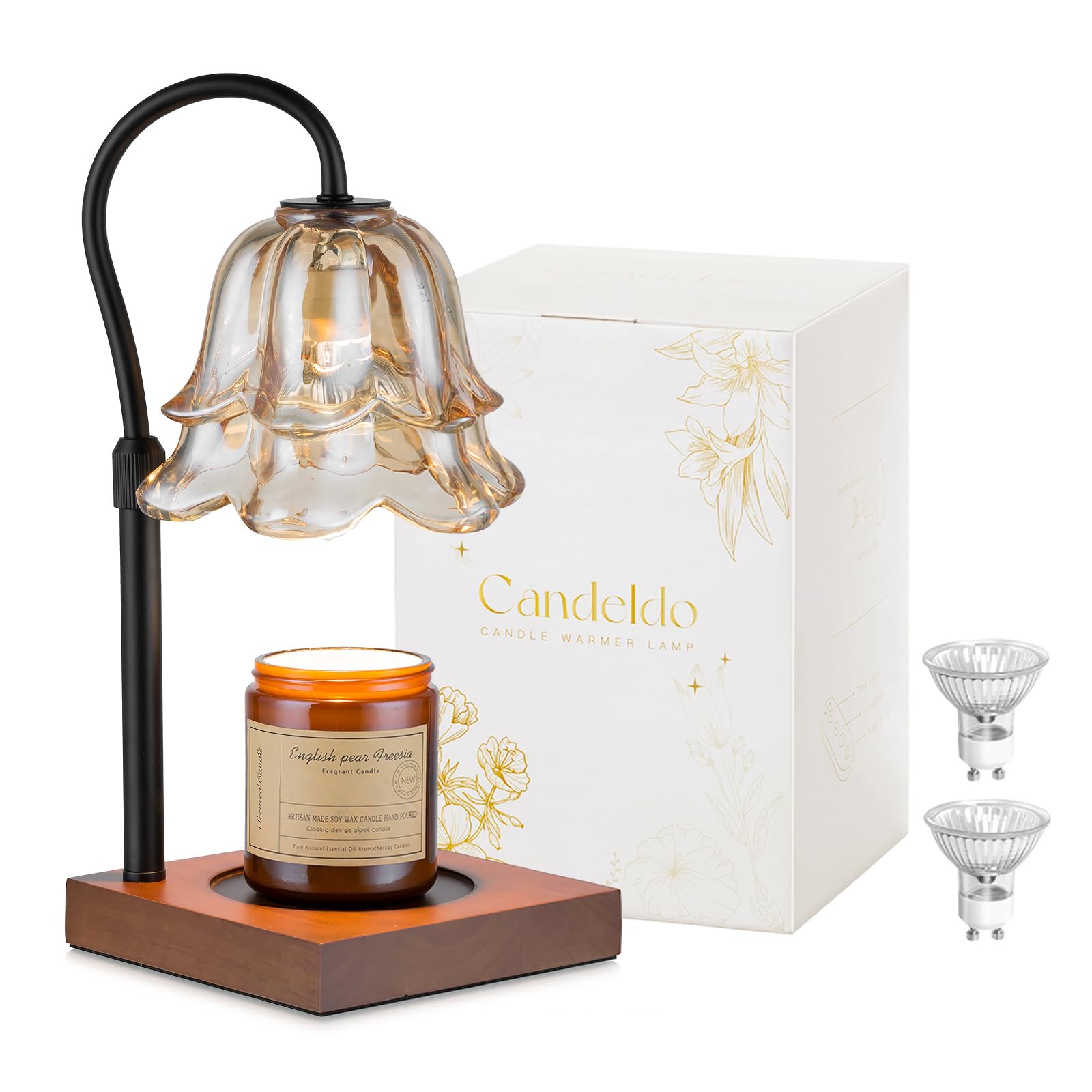 Candle Warmer Lamp with Timer: Flower Black Candle Lamps Height Adjustable Vintage Home Bedroom Decor Mom Birthday Gift for Women