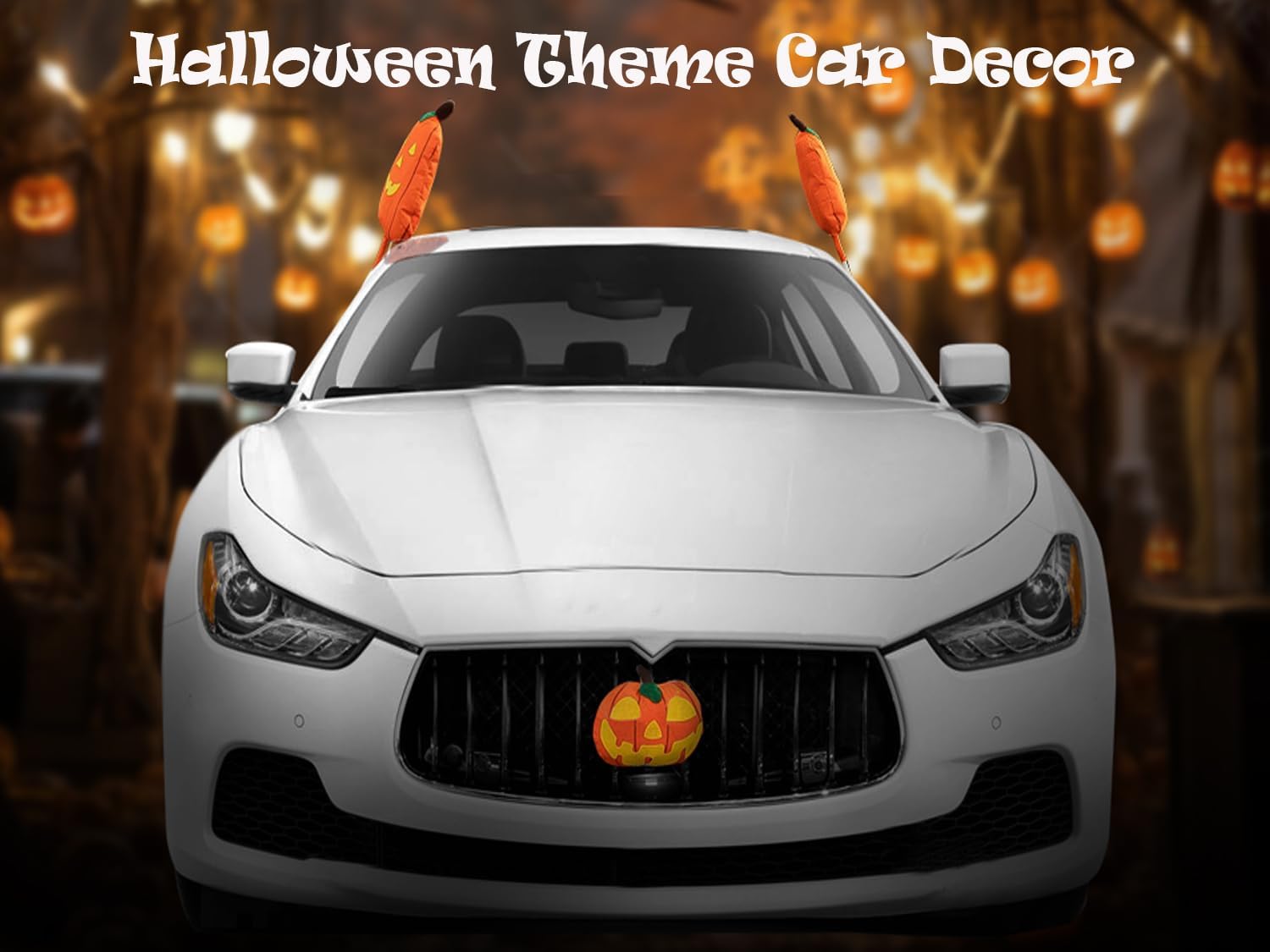 ZONETECH Halloween Car Pumpkin Décor Kit 2 Pack - Car Antenna Toppers Decoration for Halloween - Exterior Accessories for Cars, Trucks, Vans, and SUVs