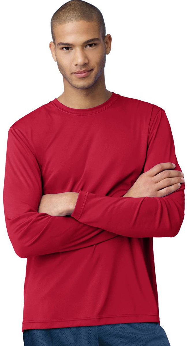 Hanes Cool Dri Long Sleeve Performance T-Shirt XL Deep Red