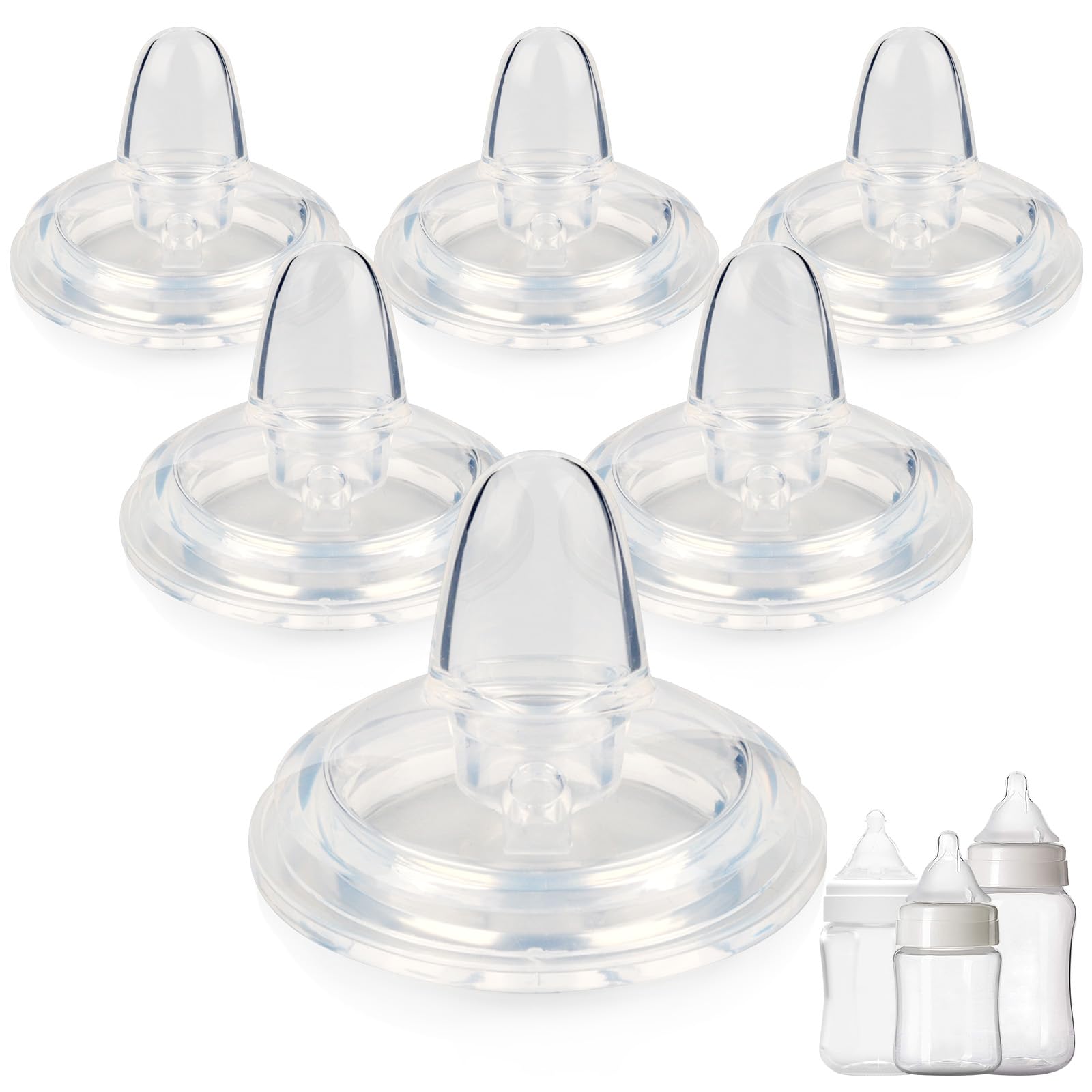 Sippy Spout Nipple for Evenflo Balance Plus Wide Neck Baby Bottles&Glass Bottle,Variable Flow, Silicone Conversion Nipples,6+ Months,6 Count