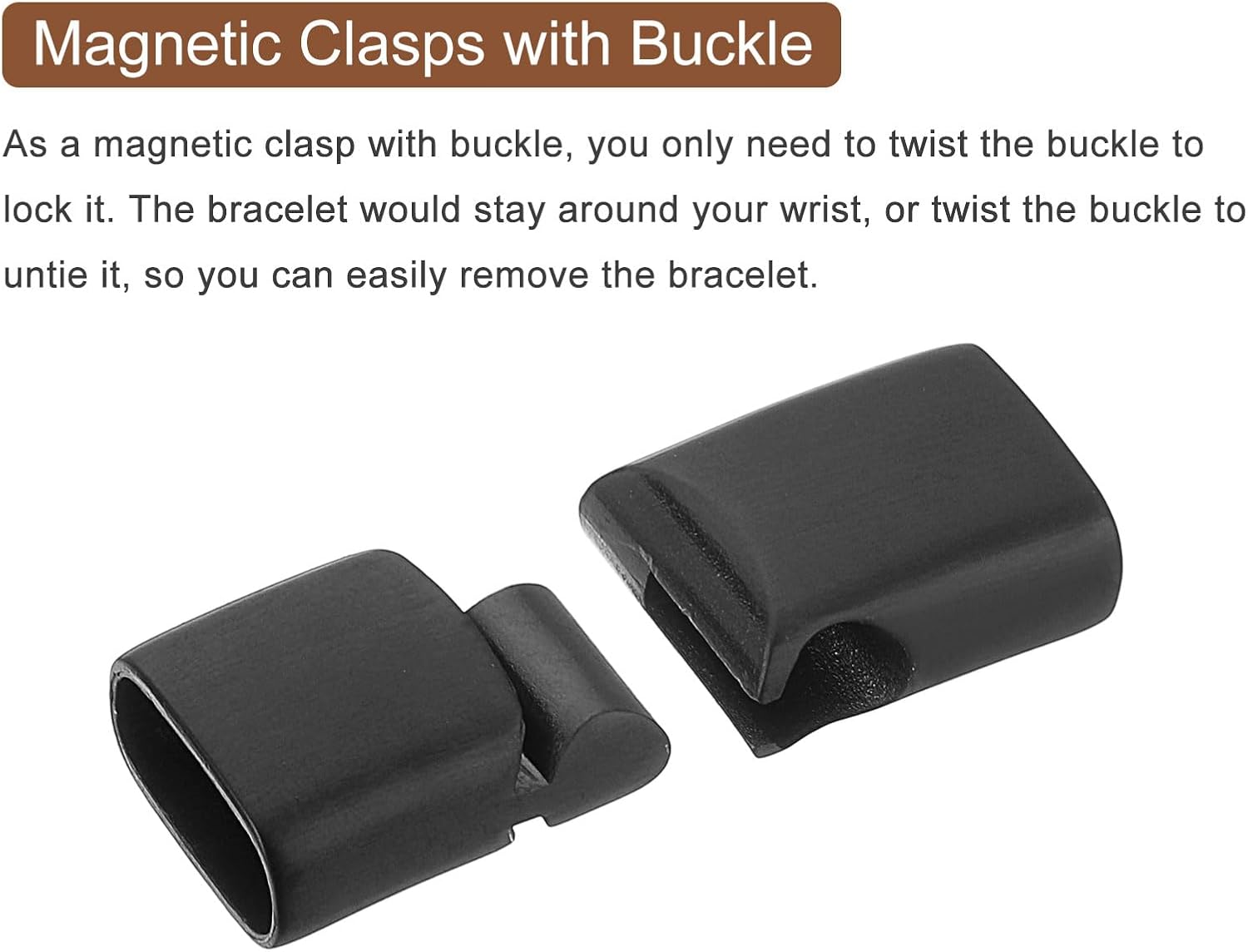 uxcell 10mmx5mm Flat Leather Clasp, 4Pcs Bracelet Clasps Flat Closure End Caps for Bracelet Craft Making Supplies DIY, Black - Image 3